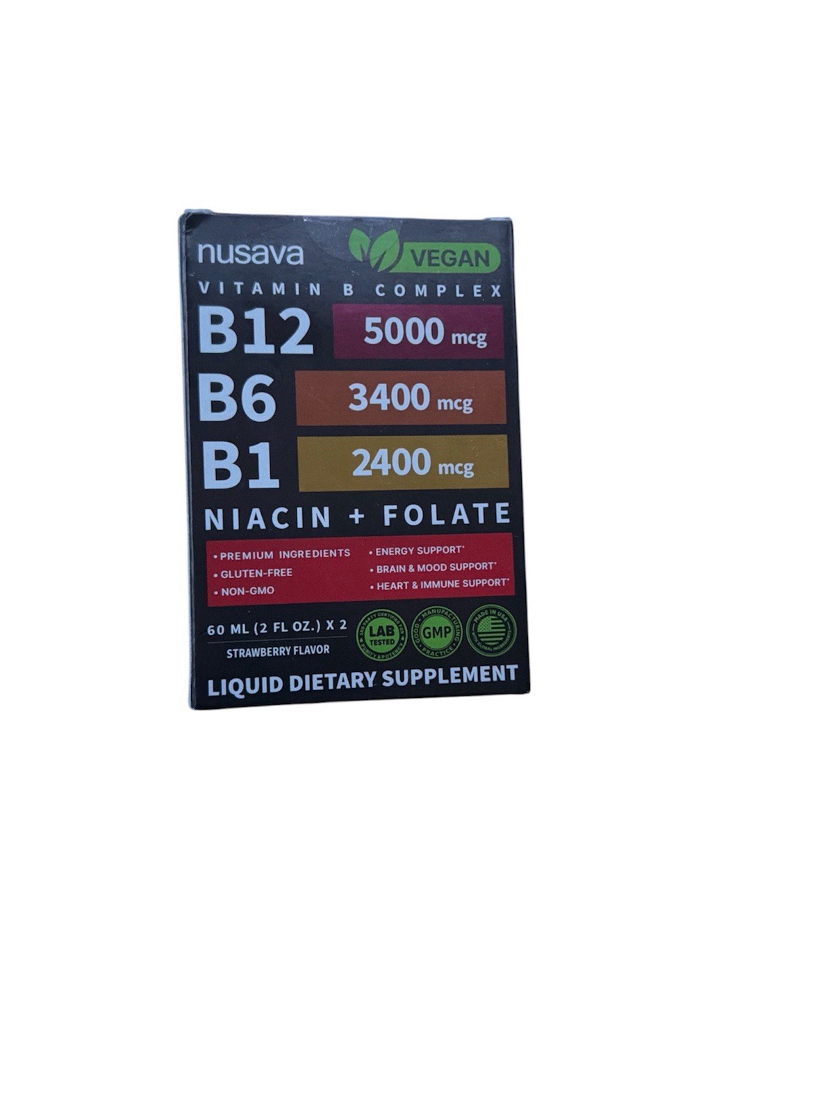 Nusava Vitamin B12 B6 Liquid Drops, B12 Sublingual B Complex B12 5,000mcg 2-pack