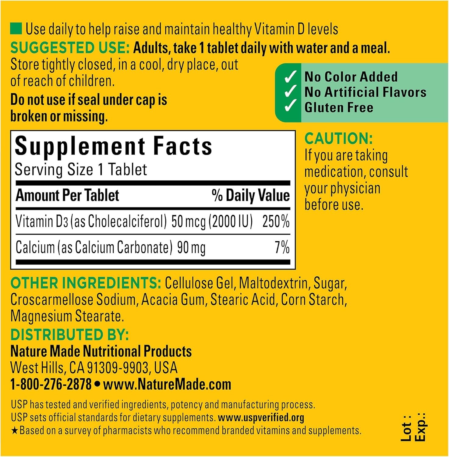 Nature Made Vitamin D3 2000 IU (50 mcg), Vitamin D Supplement for Bone, Teeth, M