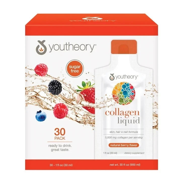 Youtheory 30 Pack Berry Collagen Liquid – 5000mg Peptides for Skin, Hair & Nails