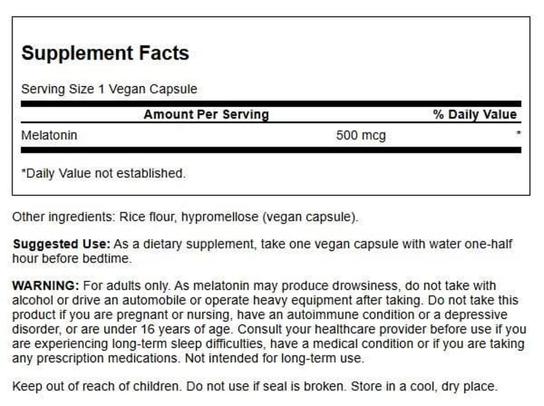 Swanson Melatonin 500 Mcg 60 Veggie Capsules
