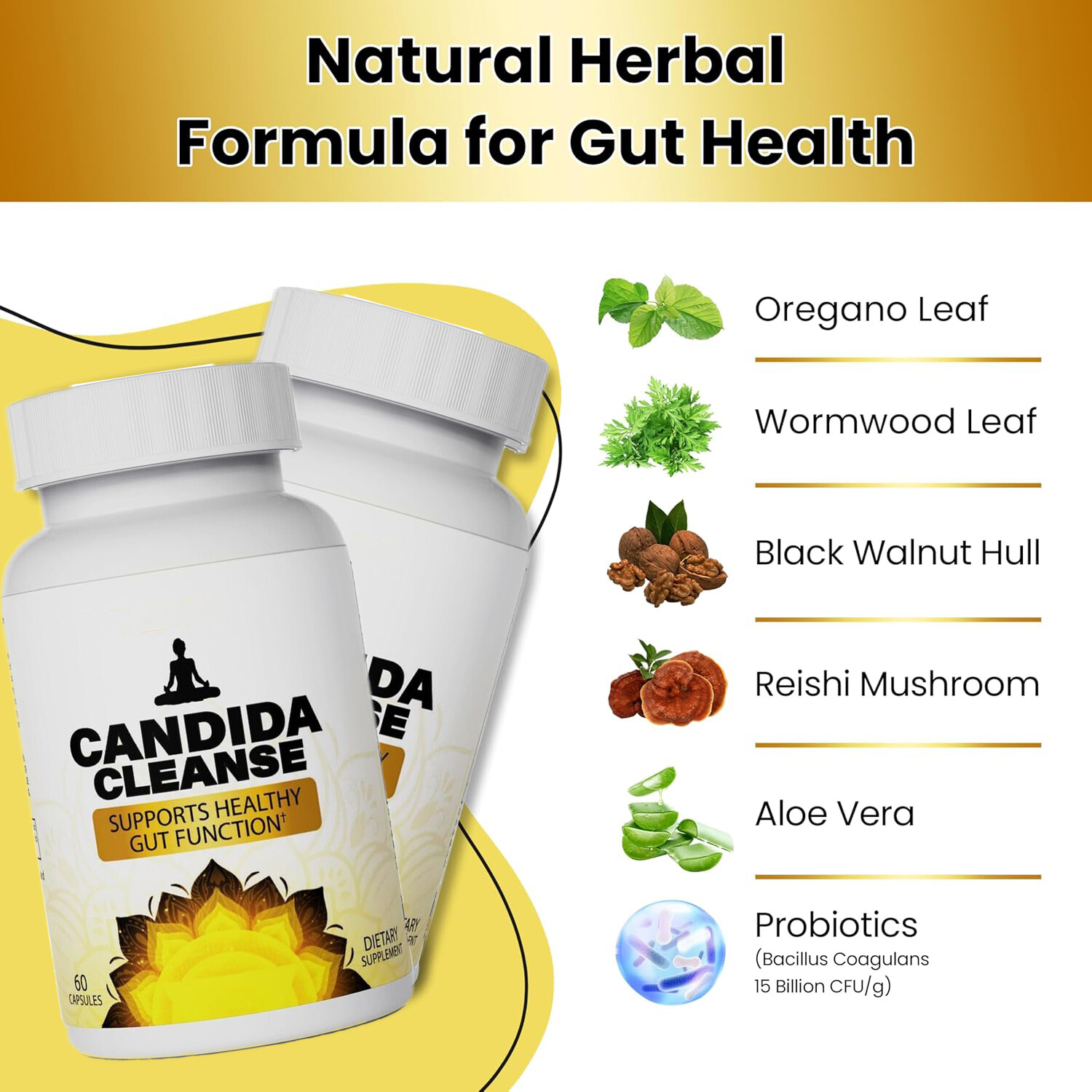 Candida Cleansing Gut Colon Support 60 Capsules Enhances Digestive Detox