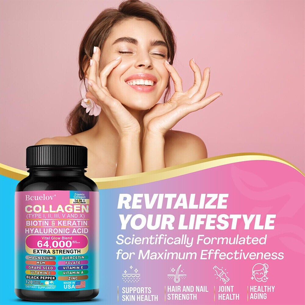Collagen Peptides Type I II III V X – Biotin, Keratin, Hyaluronic Acid