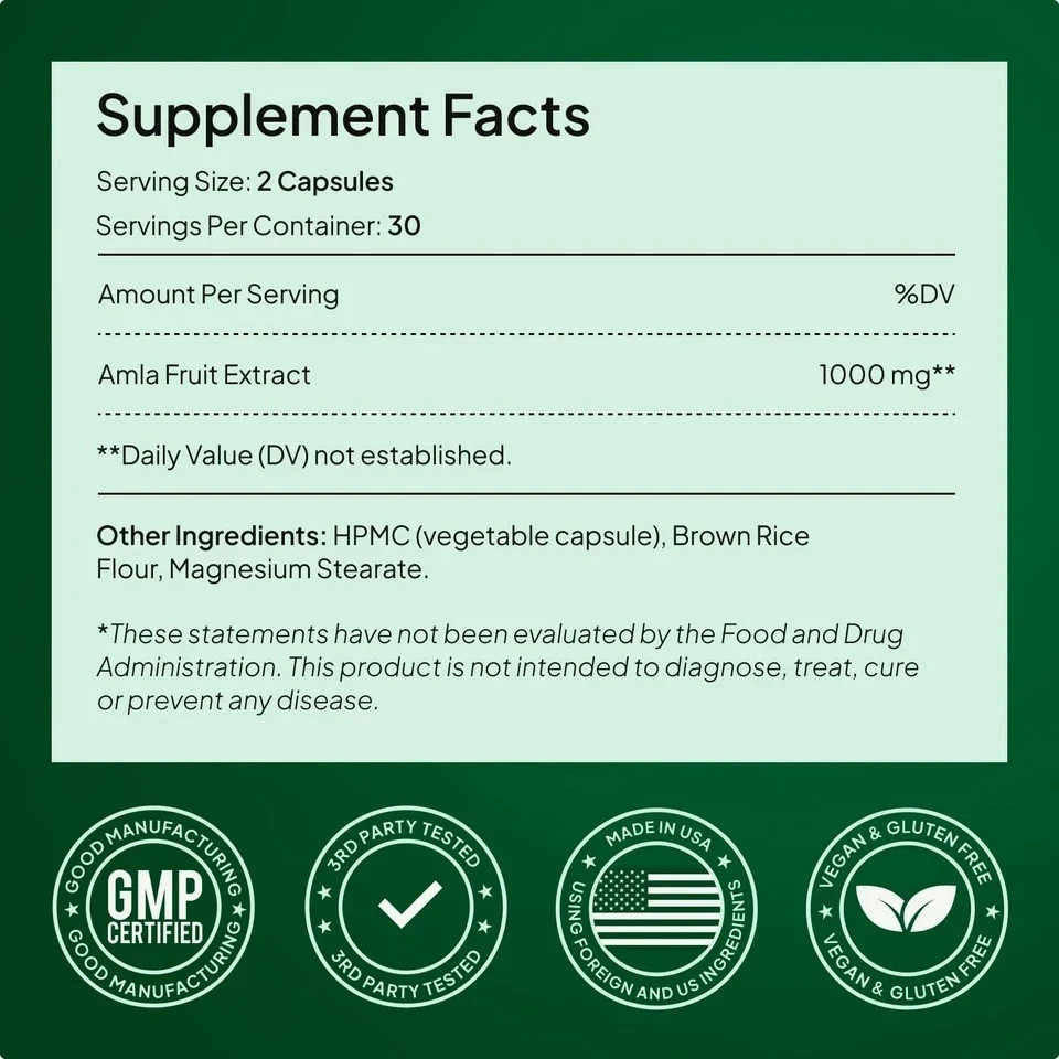 Organic Amla Capsules 1000mg – Indian Gooseberry Amla Fruit Supplement – Orga…