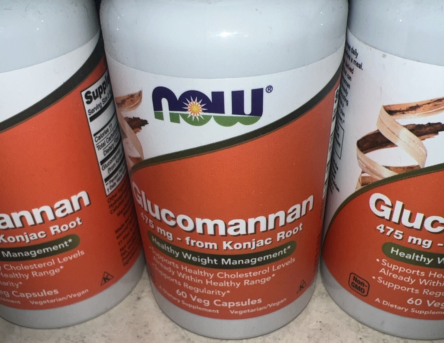 3 Pack NOW Glucomannan 475 mg 60 Veg Capsules Weight Loss Management Exp 8/26