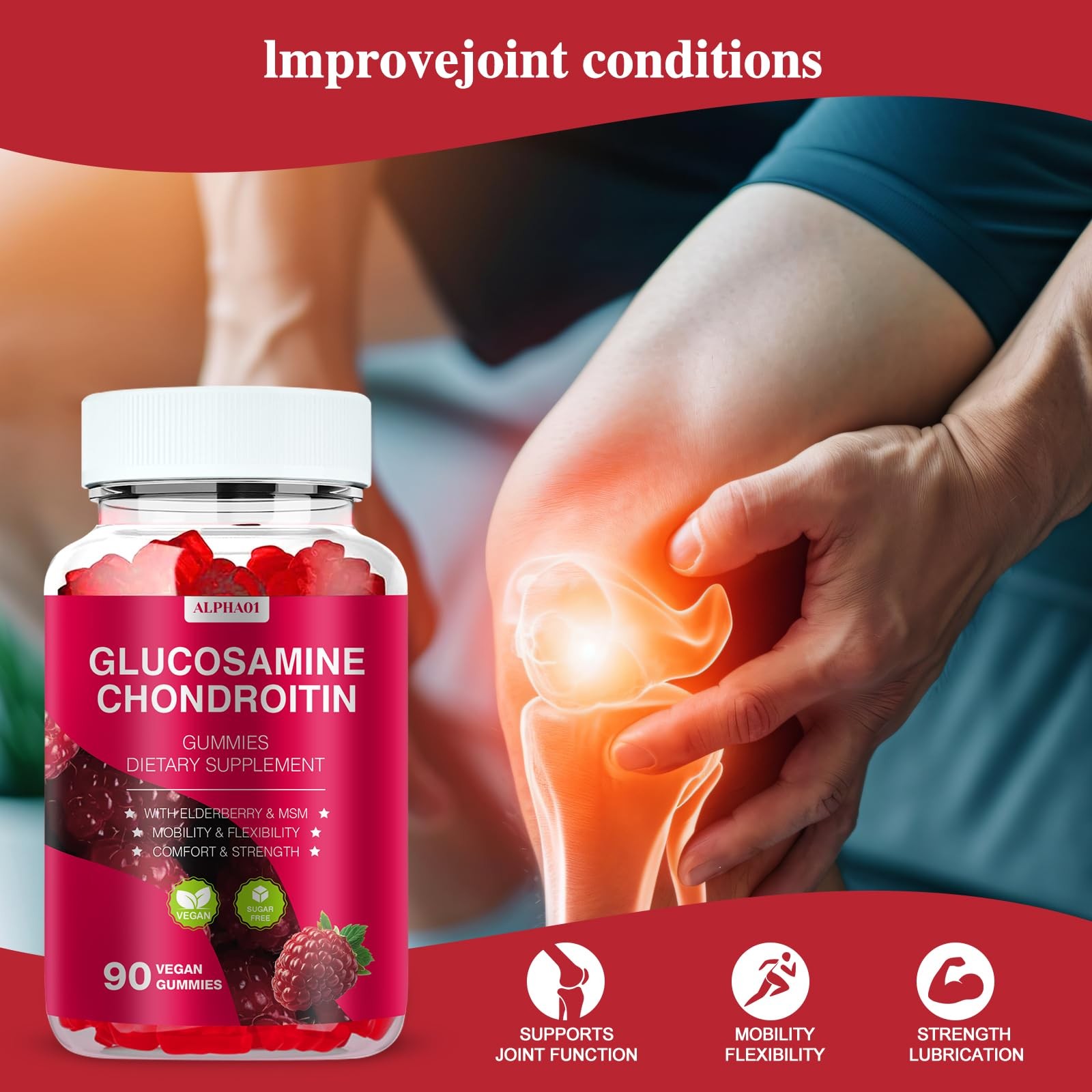 Glucosamine Chondroitin Gummies – 3000MG Extra Strength 90 Count (Pack of 1)