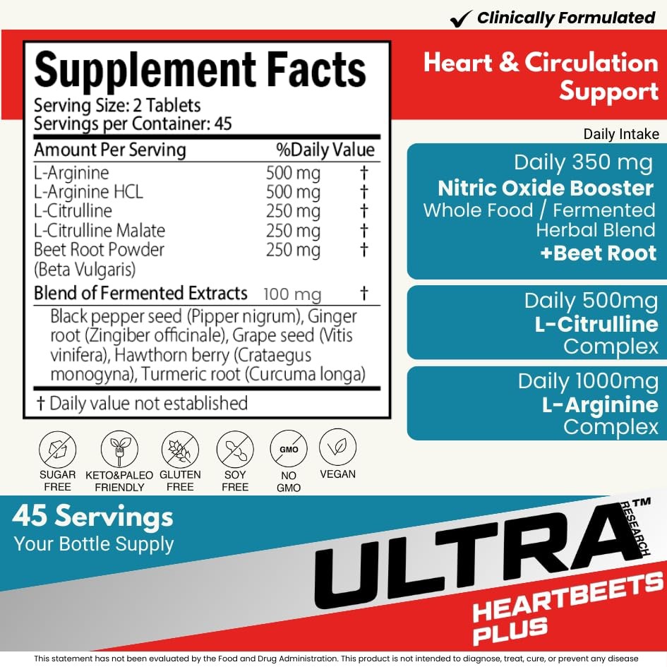 Ultra Research HeartBeets Plus – Beet Root, L-Arginine, L-Citrulline, 10-in-1…