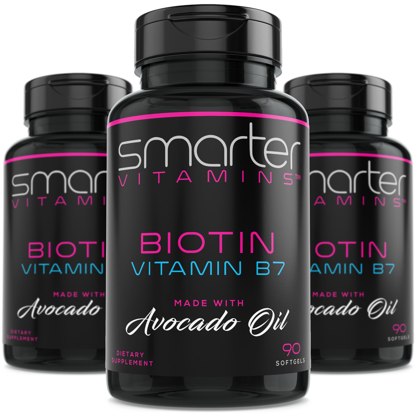 SMARTERVITAMINS – 3 Pack! BIOTIN Vitamin B7 5000mcg Enhanced with Avocado Oil