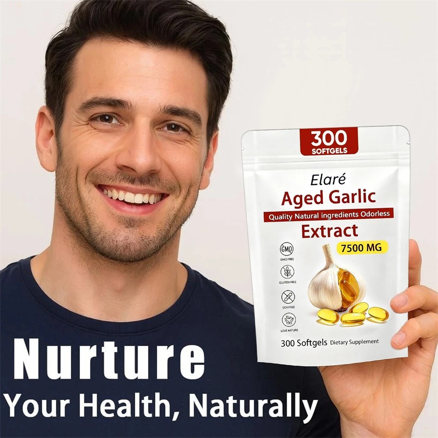 300 Softgels, 3X Elare Aged Garlic Extract, 7500mg Odorless | Heart & Immune