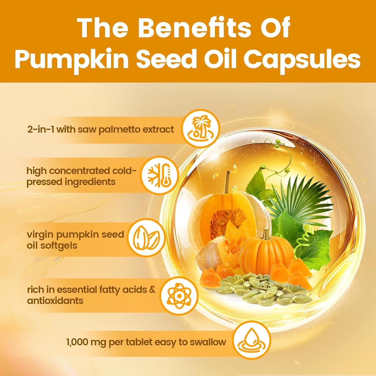VivoNu Pumpkin Seed Oil with Saw Palmetto Capsules|Cold Pressed, Oil Virgin Pure