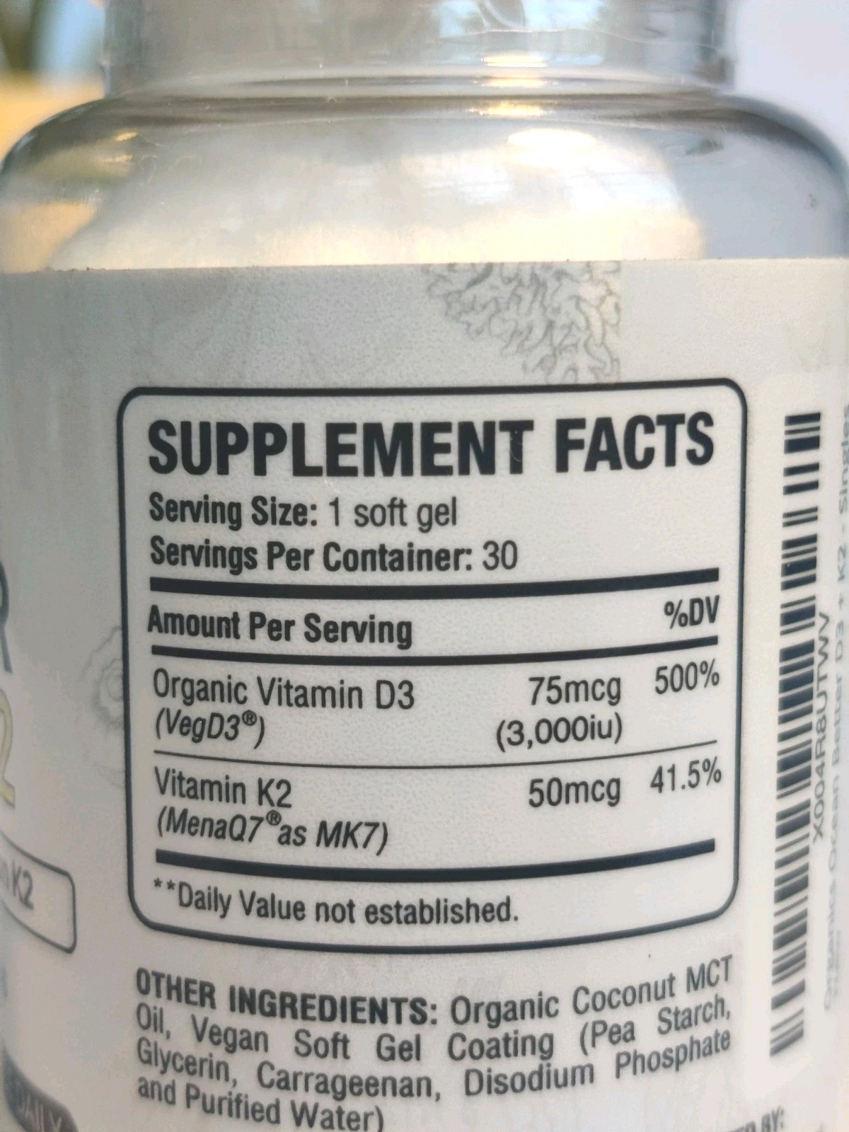 Organics Ocean Better D3 + K2, Organic Vitamin D3 K2 Supplement, 30-Day Supply
