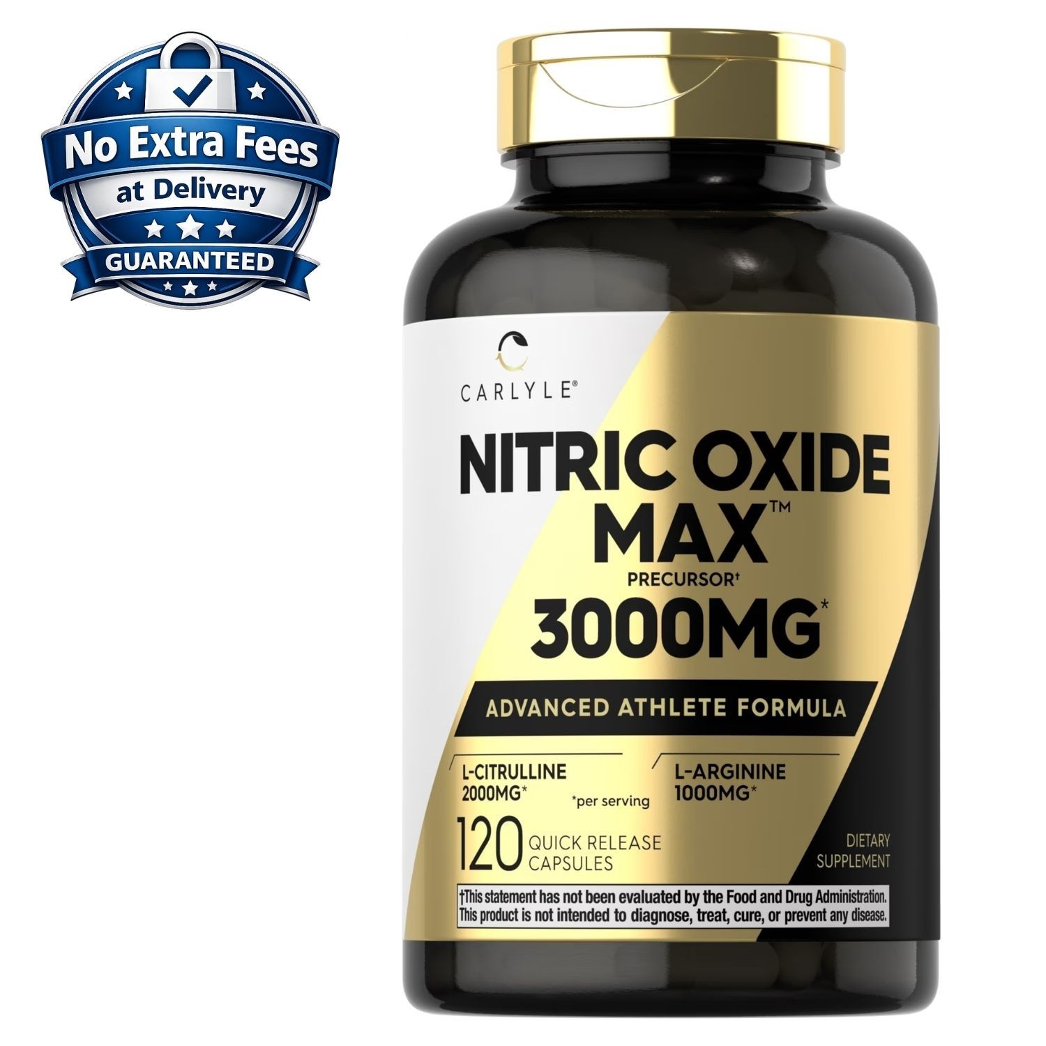 Nitric Oxide Max 3000mg con L-Arginina y L-Citrulina 120 Cápsulas, 30 Porciones