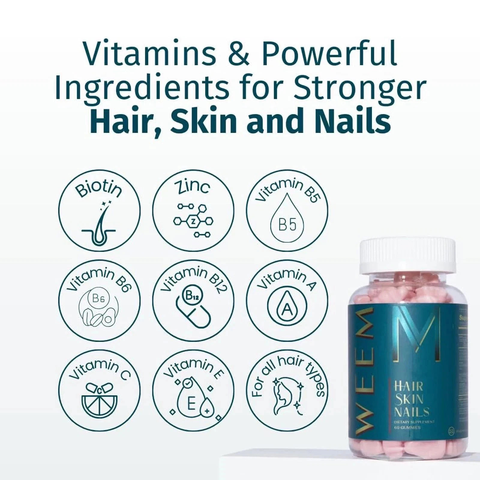 4 Pack WEEM Hair Skin & Nails Gummies Vegan Biotin Vitamin Support
