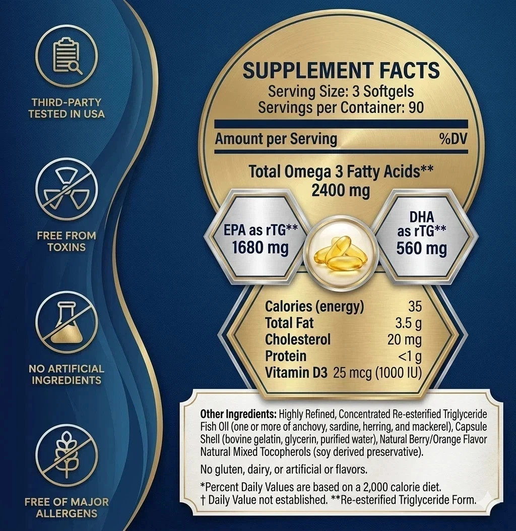 PRN De3 Omega 3 Supplement with Vitamin D3 – 270 Softgels Dry Eye Support