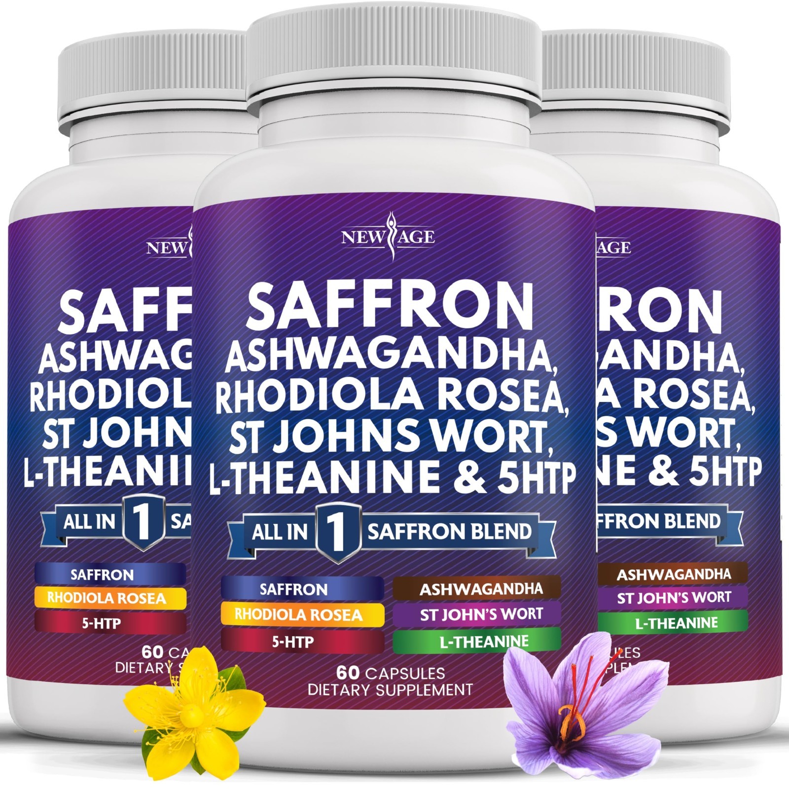 Saffron Supplements with Ashwagandha, L-Theanine, Ginkgo Biloba & 5-HTP – 180 Co