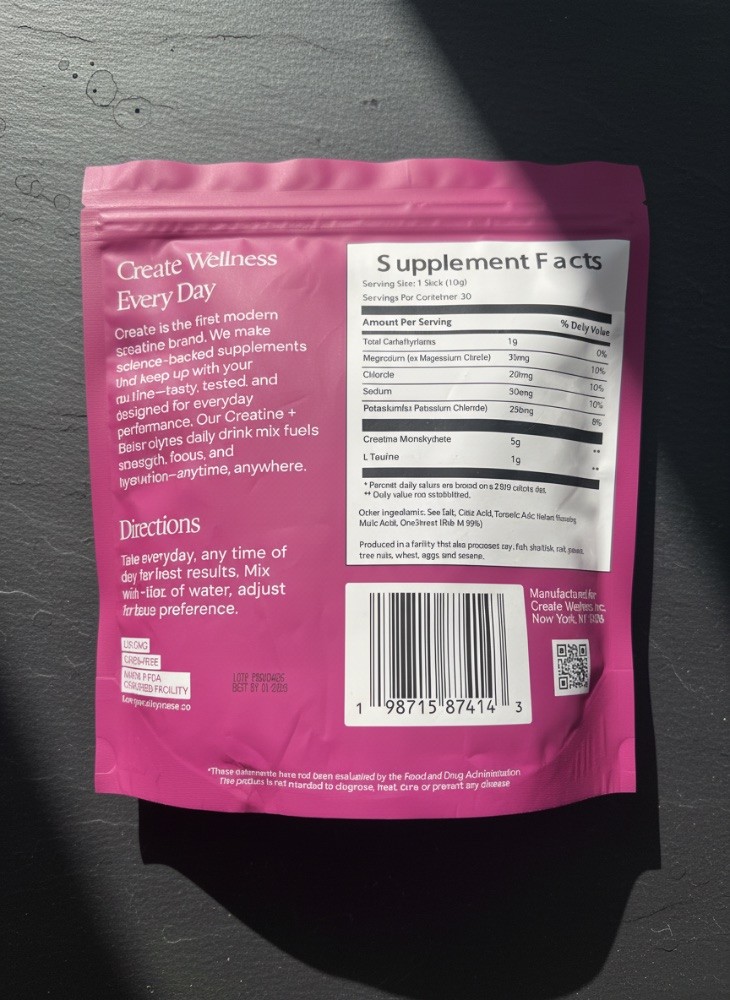 Create Creatine + Electrolytes Daily Drink Mix Passionfruit 30 Sticks 10.8oz NEW