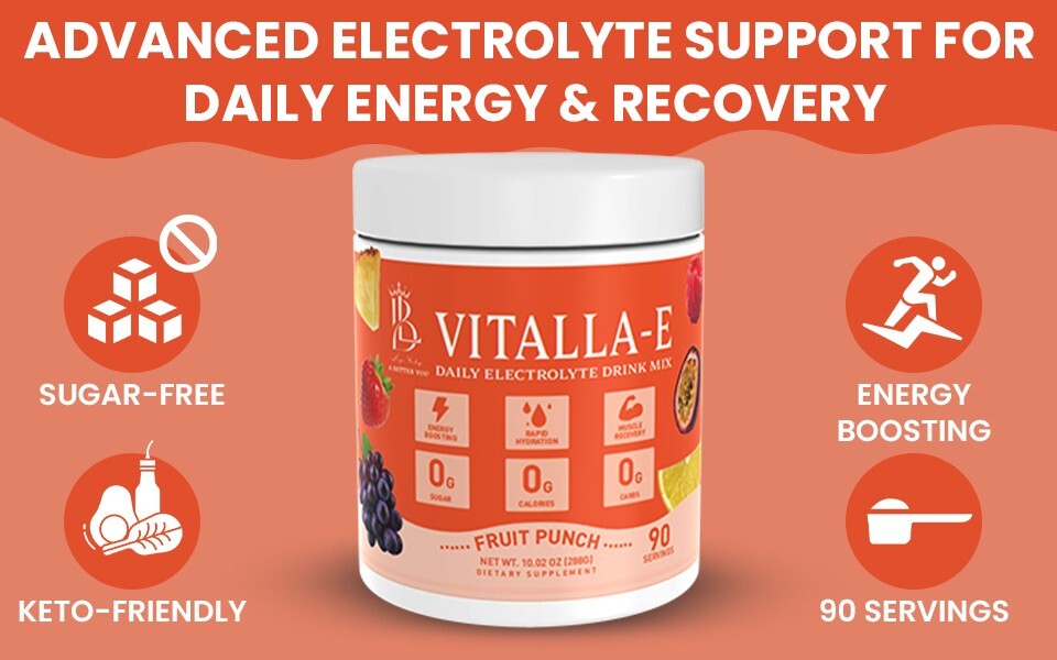 VITALLA-E Electrolyte Powder Drink Mix – 10.16 oz – Fruit Punch, 90 Servings