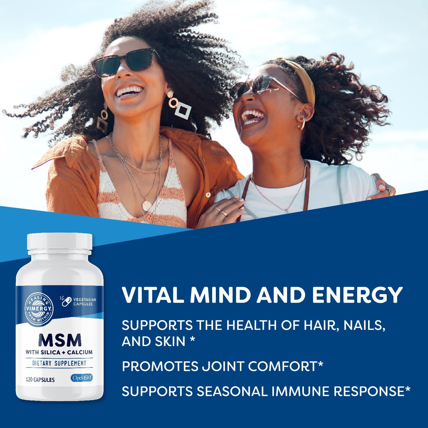 Vimergy MSM with Silica + Calcium Capsules, 120 Servings – Supports Bone Health
