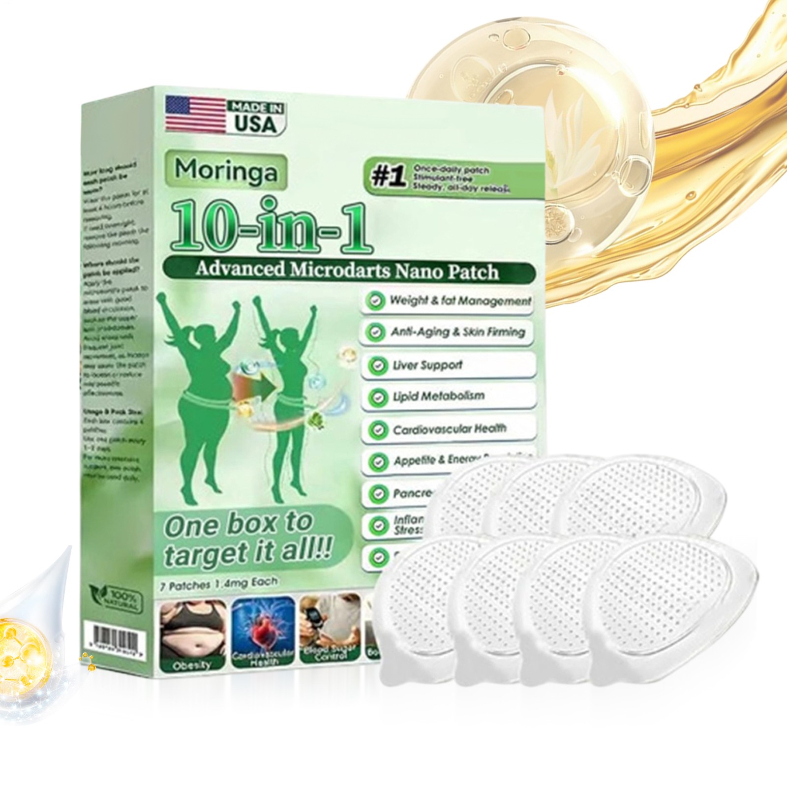Moringa 10-IN-1 Nano Advanced Microneedle Patch Slimming – 7pcs/box (1-5 BOX)