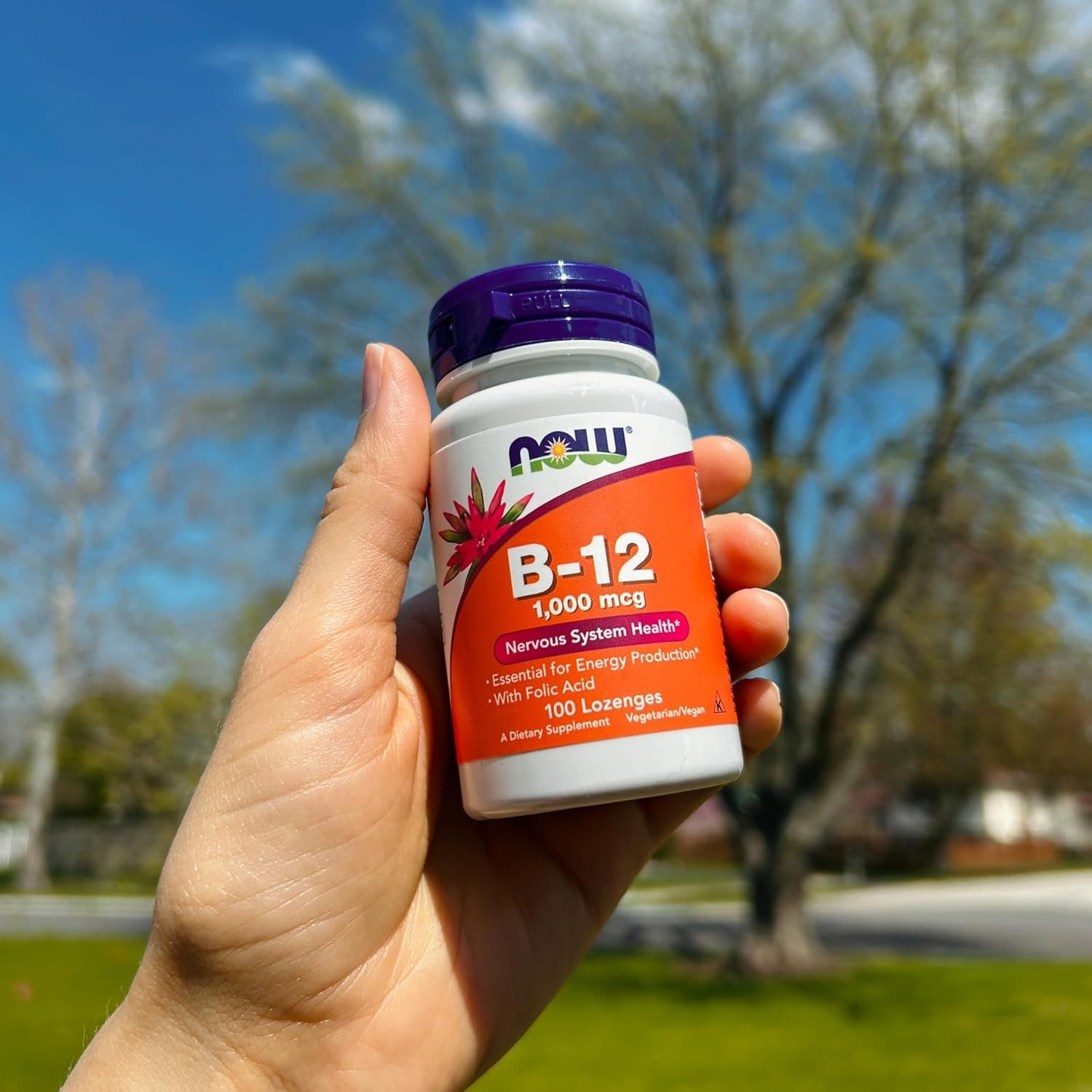 NOW Supplements Vitamin B-12 1,000 mcg with Folic Acid, Chewable, Unflavored