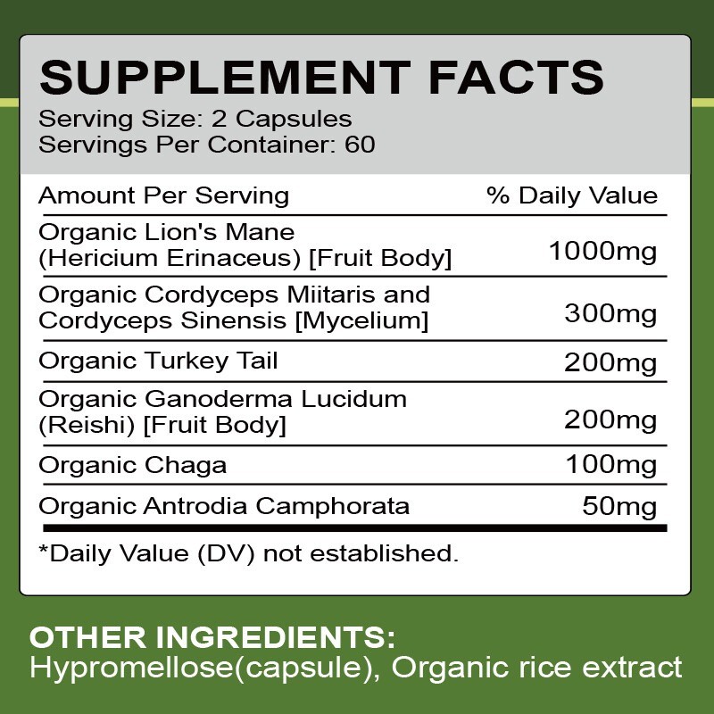 Organic Lion Mane Mushroom Capsules Help with Neurology Cognition and Memory
