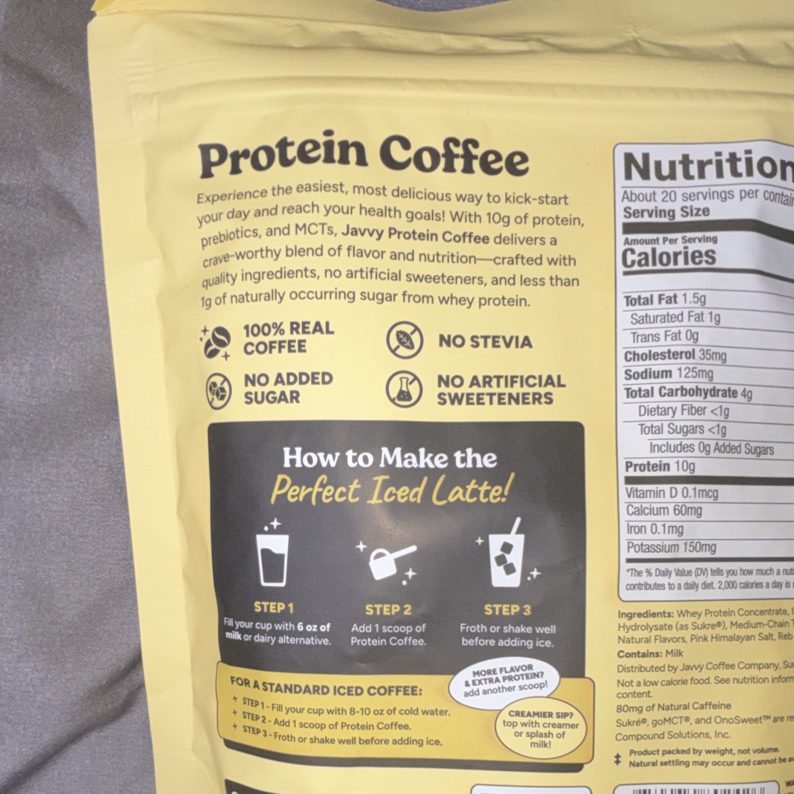 Javvy Original Protein Coffee Powder 12.4 oz No Added Sugar MCTs Prebiotics