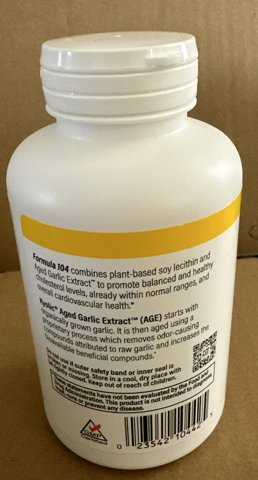 Kyolic Formula 104 Garlic Lecithin Cholesterol Capsules -200 Count. Exp 12/2026