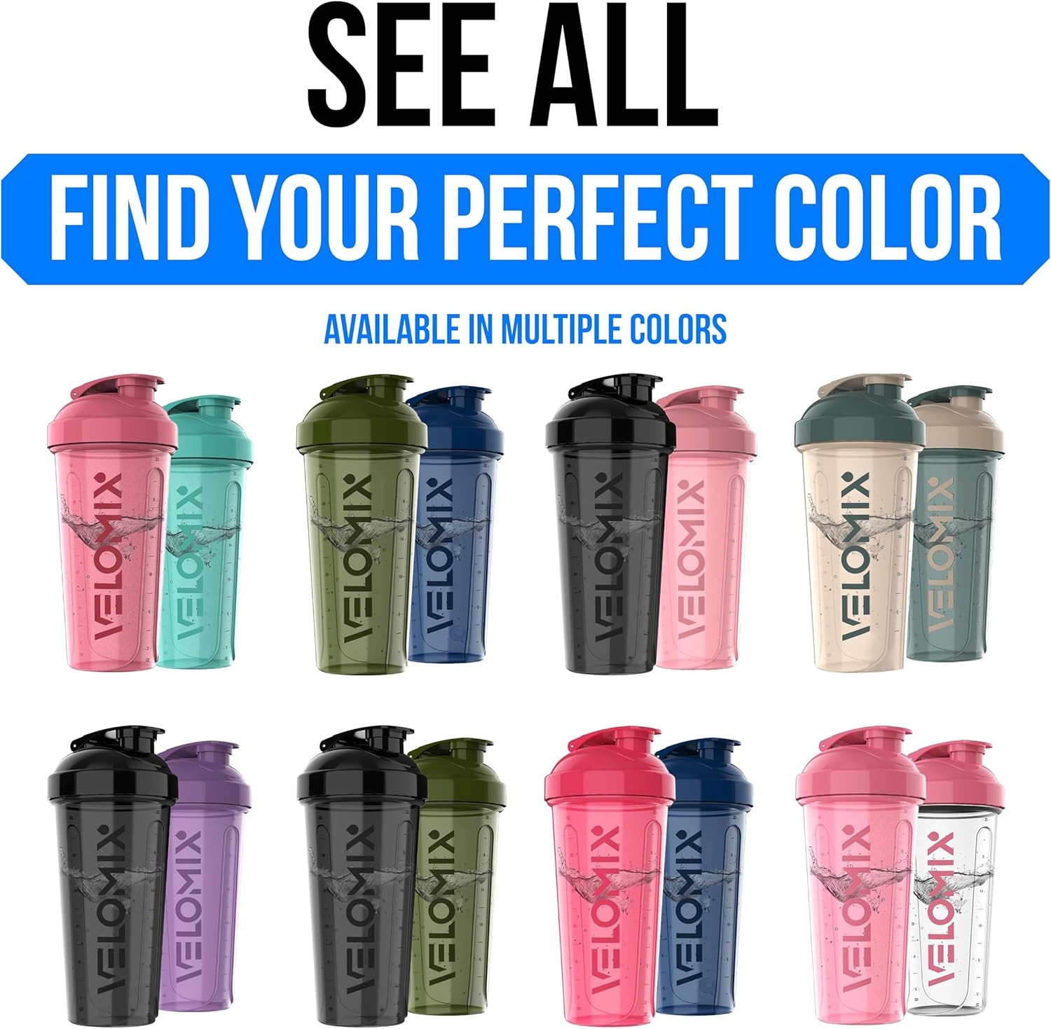 VELOMIX -2 Pack- 28 oz Protein Shaker Bottles for Protein Mixes – 2x Wire Whisk