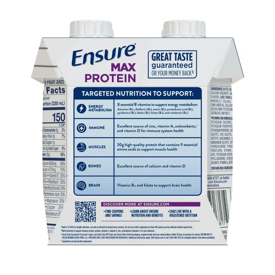 Ensure Max Protein shake 30g protein creamy Strawberry 11 fl oz 4 Pack…..