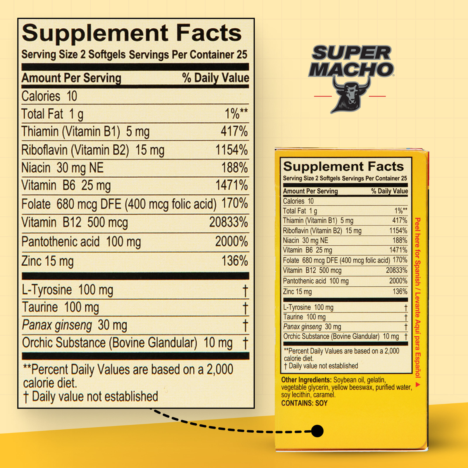 Super Macho with Zinc, Ginseng and High Potency B Vitamins, 50 softgels, 08/2025