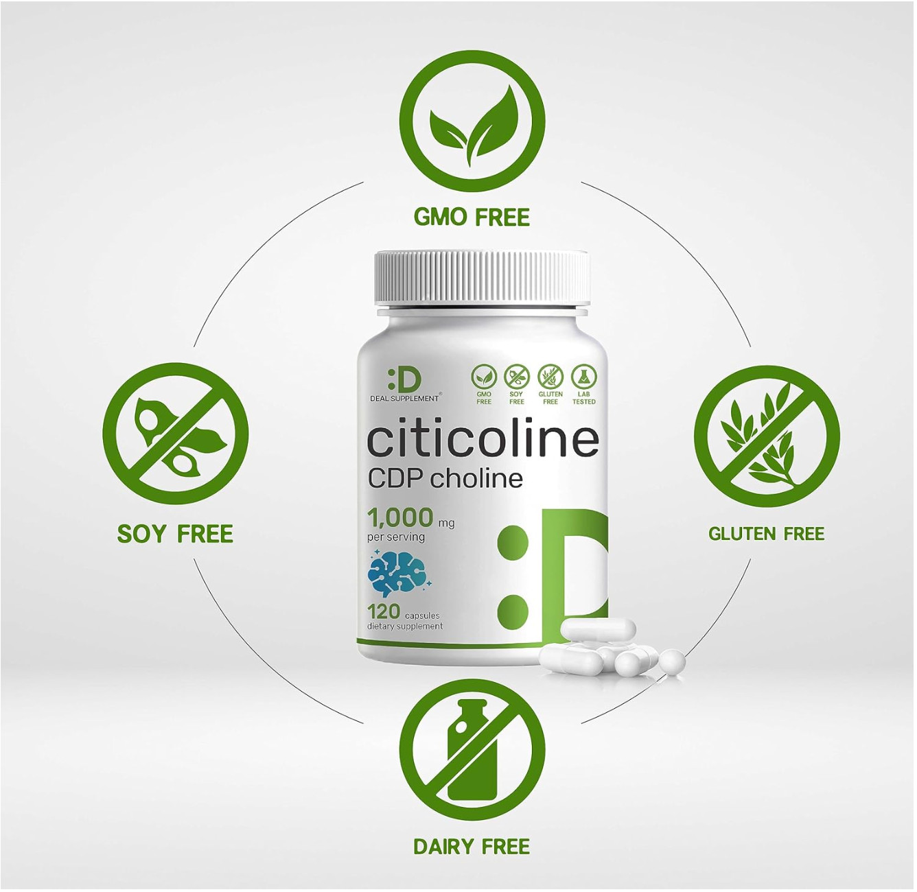 Citicoline CDP Choline 1000mg 120 Caps supports Brain Cognitive Function