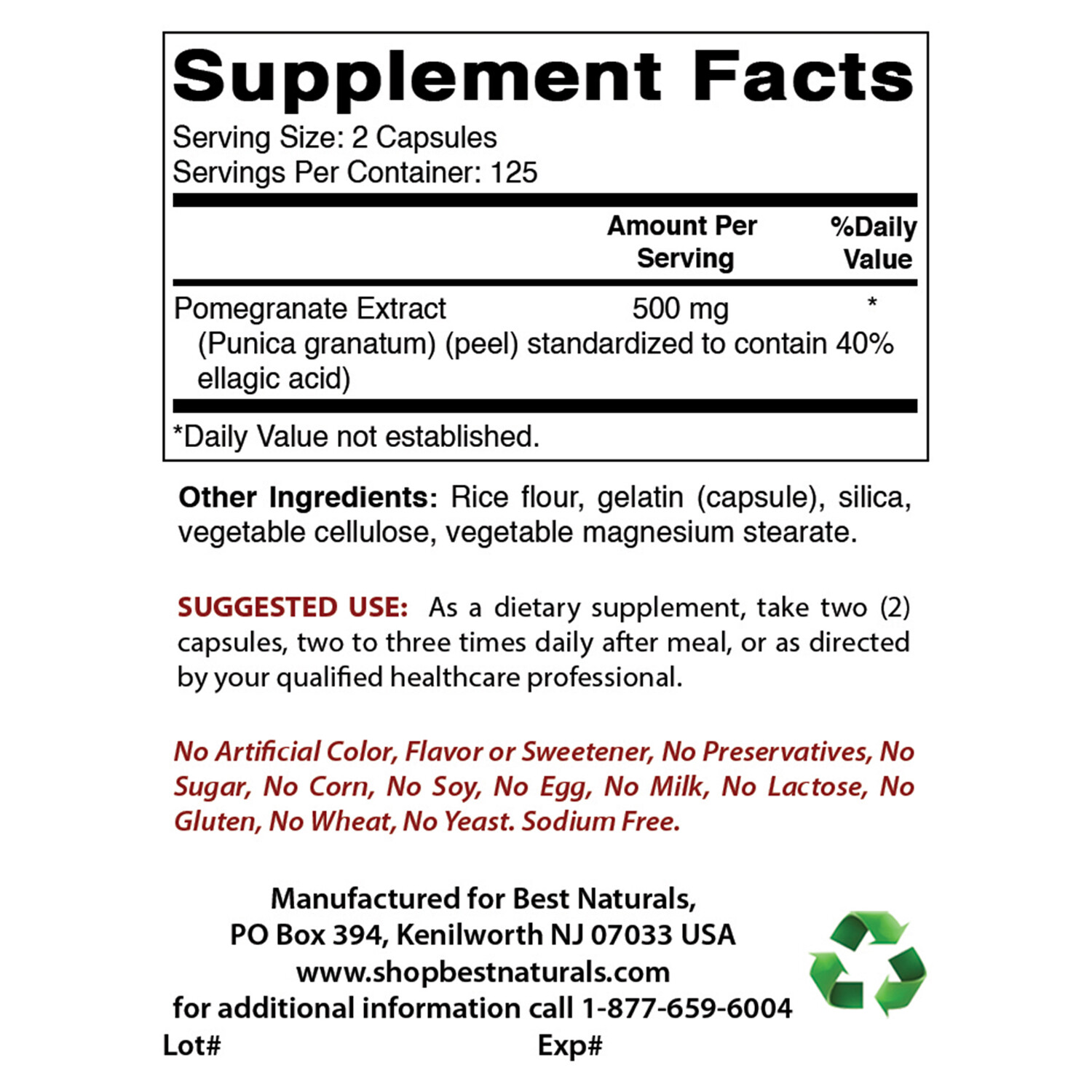 Best Naturals Pomegranate 250 mg 250 Capsules