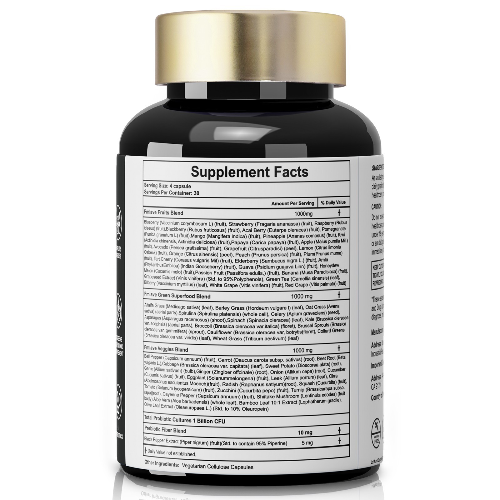 Super Fruit & Vegetable Supplements – Organic Whole Superfood & Probiotics 120ct