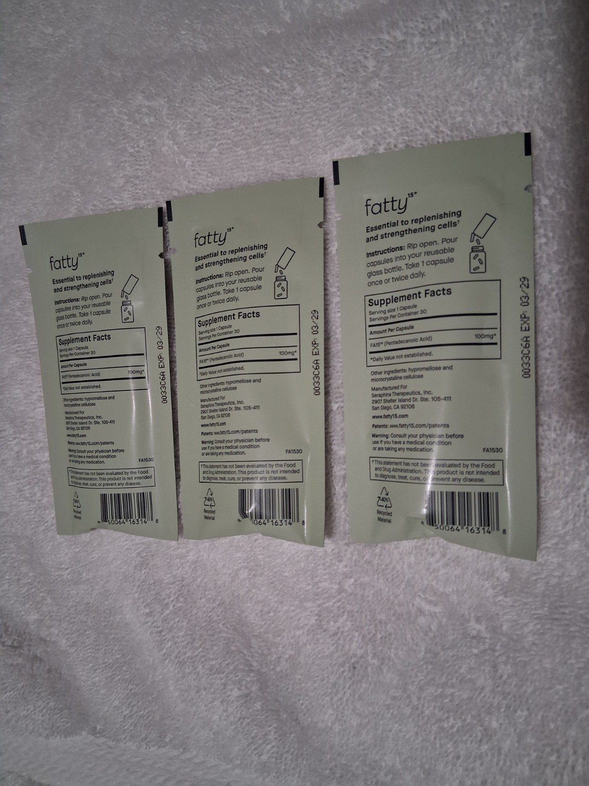 Fatty15 Pure C15:0 Fatty Acid Supplement 90 Vegan Capsules Refill Pouch Exp 2029