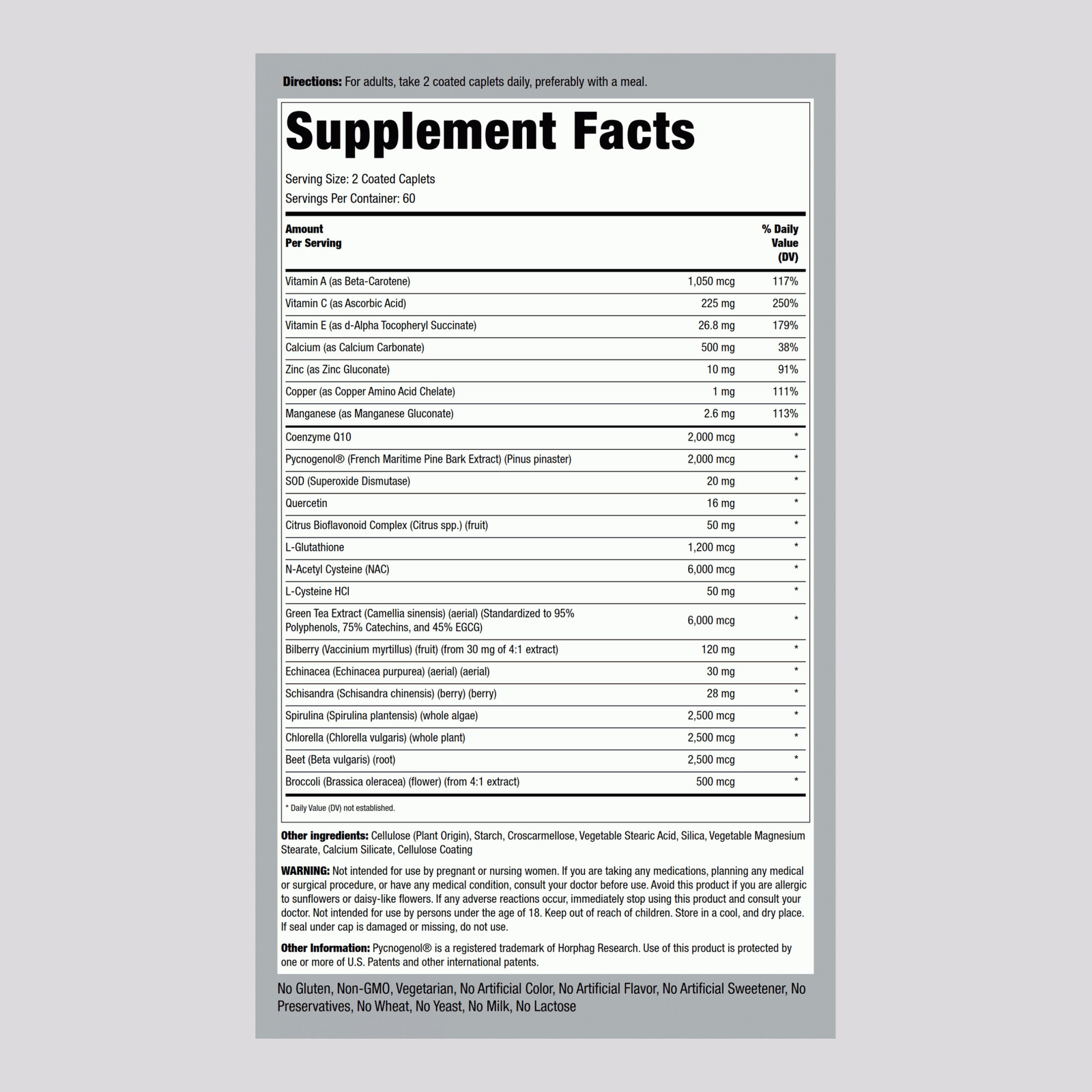 Antioxidant Supplements | 120 Caplets | With Vitamin A, C, E | by Piping Rock