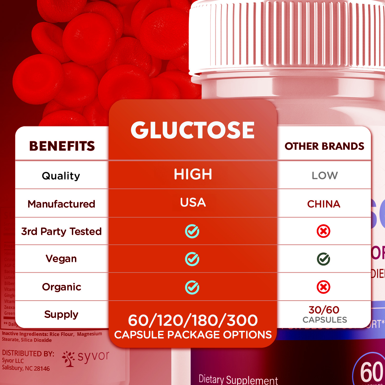 (3 Pack) Gluctose Blood Pills Advanced Max Support Gluctose Fomula 180 Capsules
