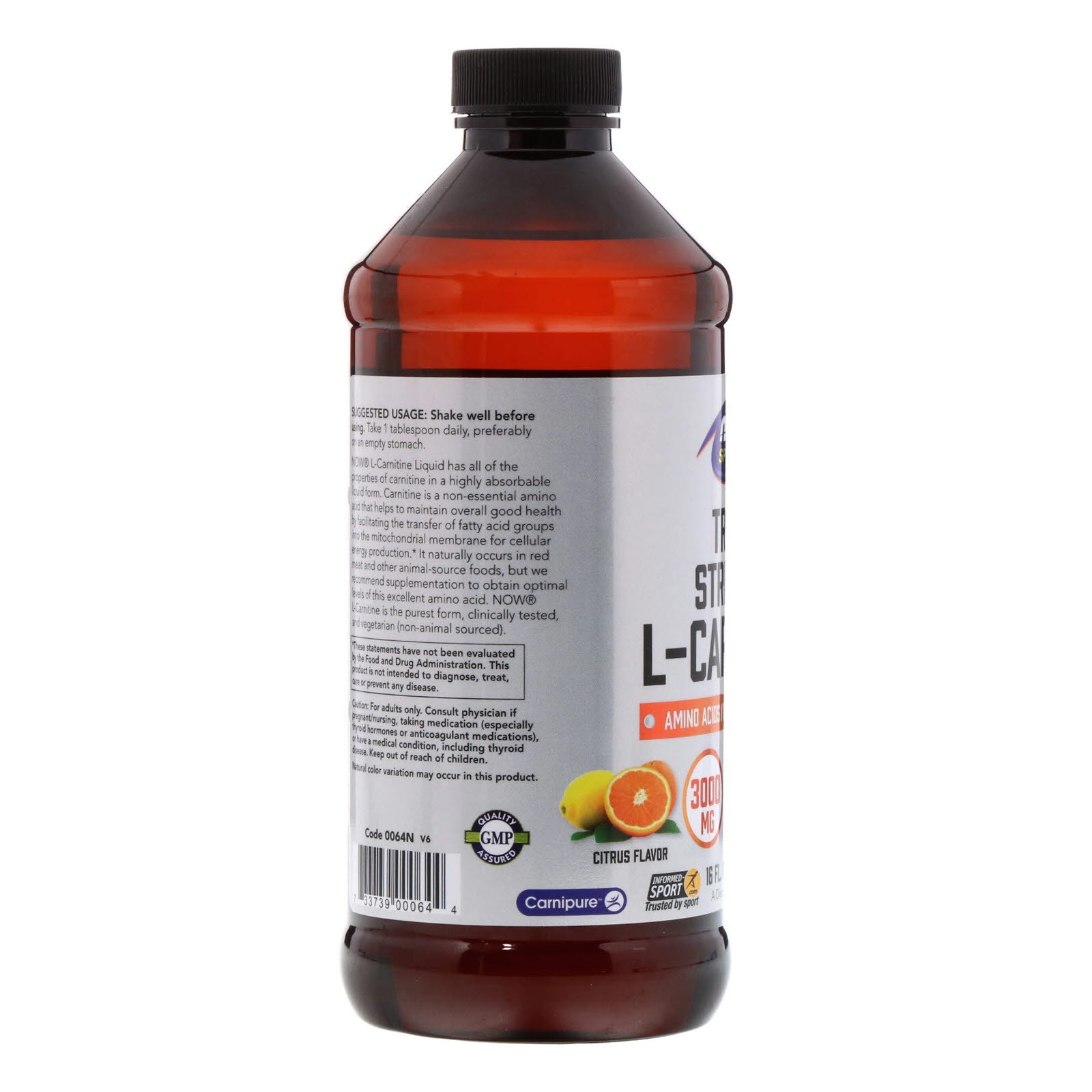 Sports, Triple Strength L-Carnitine Liquid, Citrus, 3,000 mg, 16 fl oz (473 ml)