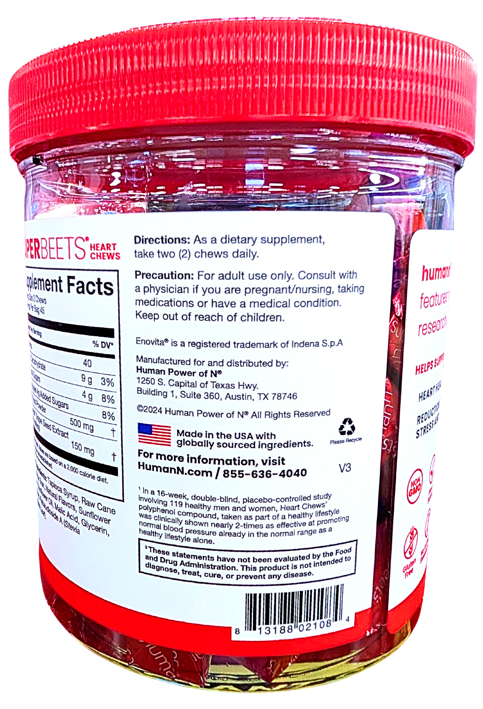 HumanN SuperBeets Heart Chews Pomegranate Berry 90 Count EXP 09/2026