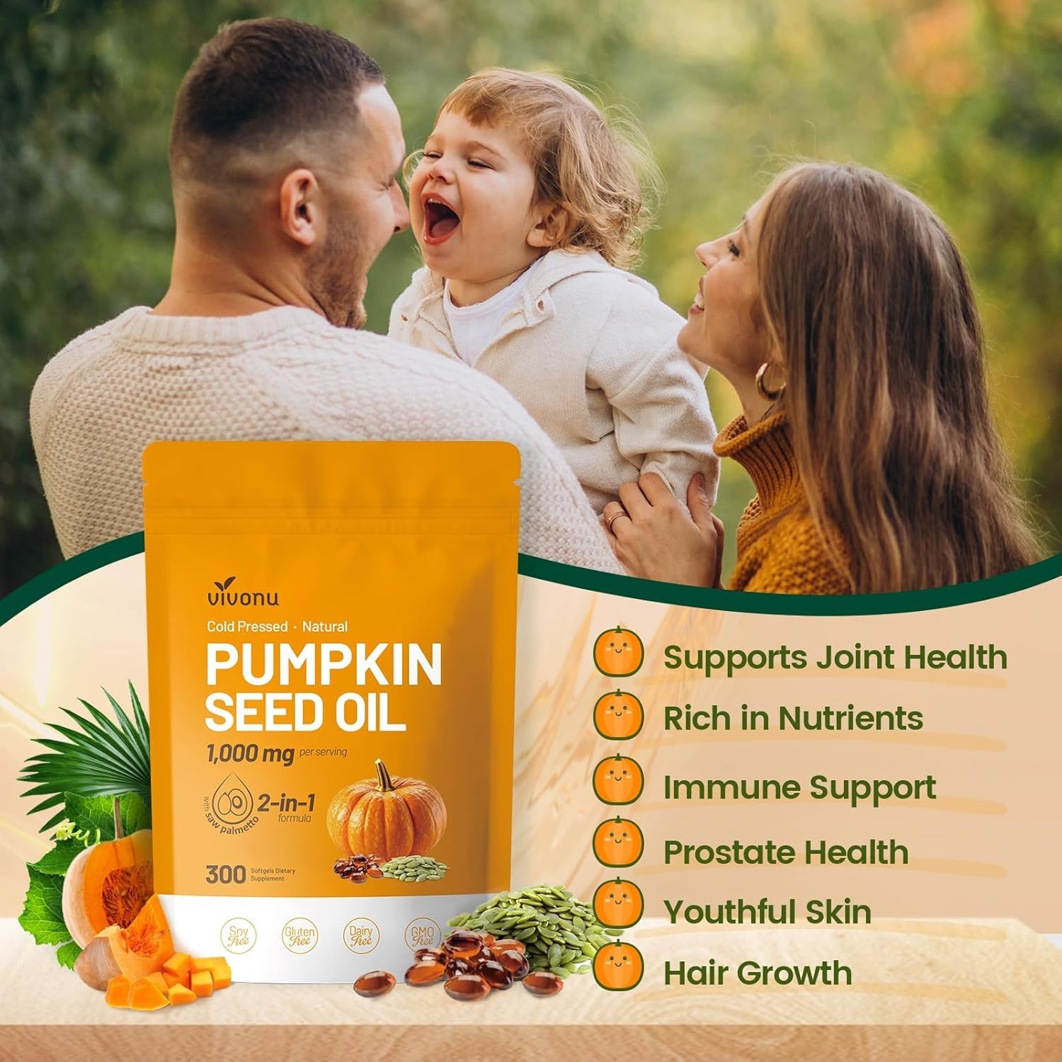 VivoNu Pumpkin Seed Oil with Saw Palmetto Capsules|Cold Pressed, Oil Virgin Pure