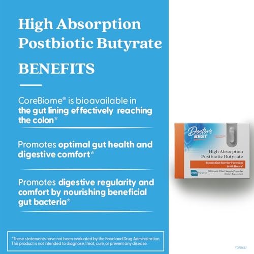Doctor’s BEST High Absorption Postbiotic Butyrate 30 Count (Pack of 1), Clear