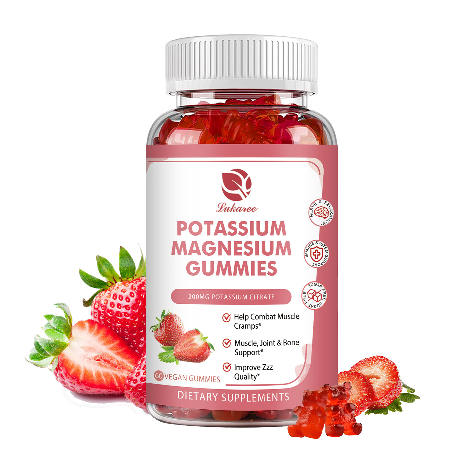 Organic 60pcs Potassium Magnesium Gummies for Adults and Kids High Absorption
