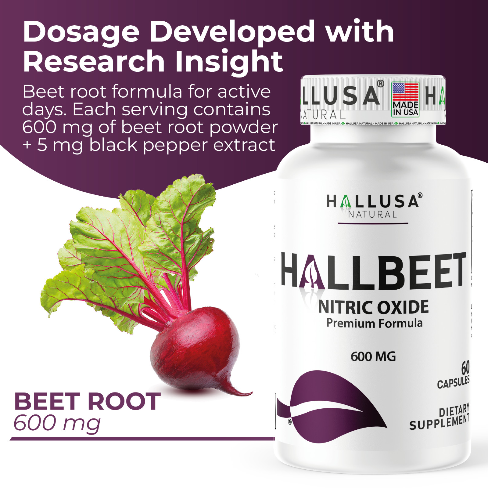 BEET ROOT capsules 600mg Nitric Oxide, Blood Flow & Circulation Support, 60 Caps