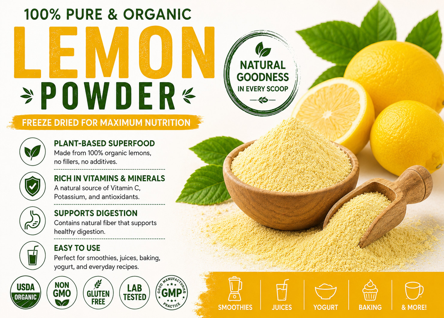 Organic Lemon Powder Freeze Dried USDA Organic Non-GMO Pure Lemon 250g