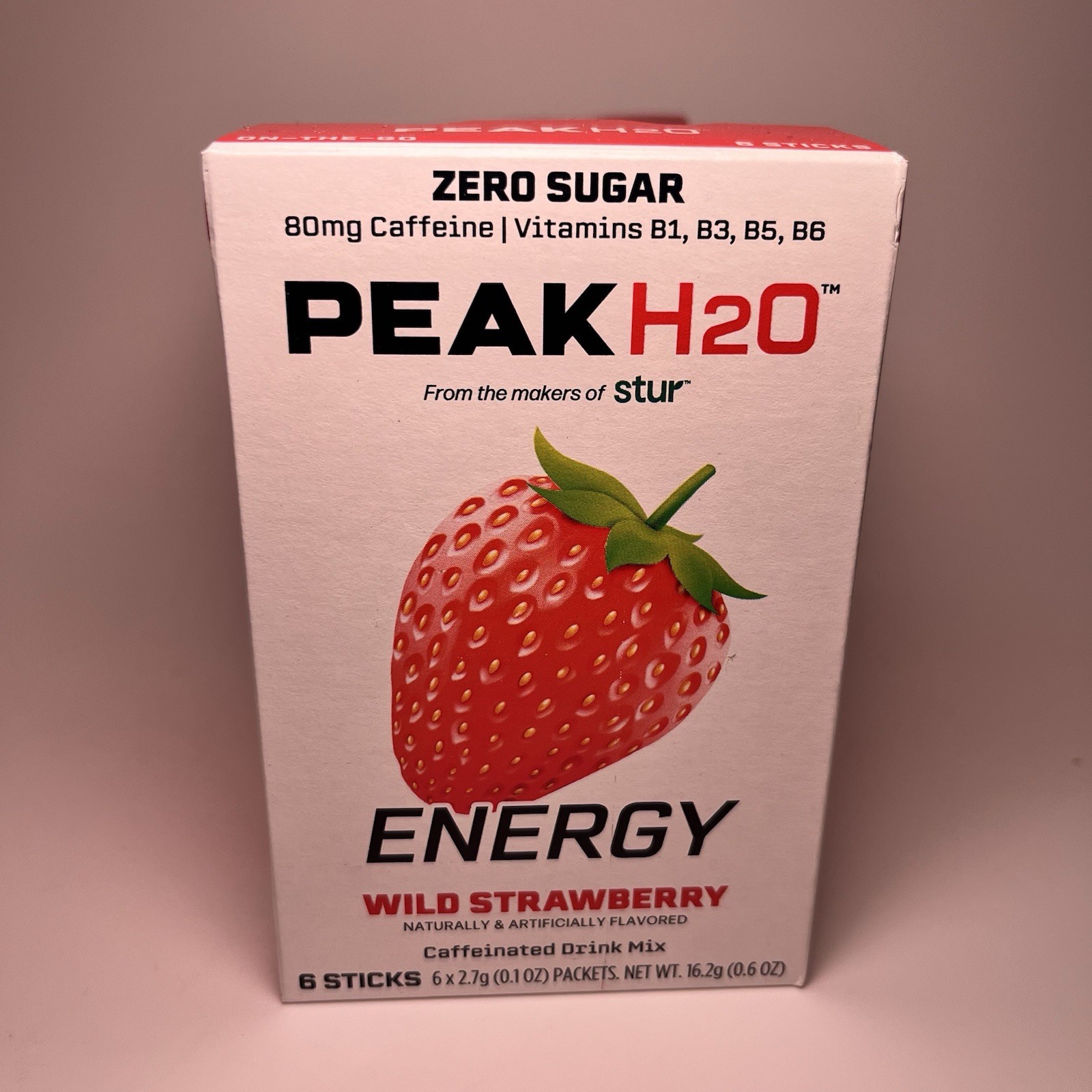 Stur PEAK H2O Energy Wild Strawberry w/ Caffeine 0.1 oz BB 4/27 NEW Lot of 24