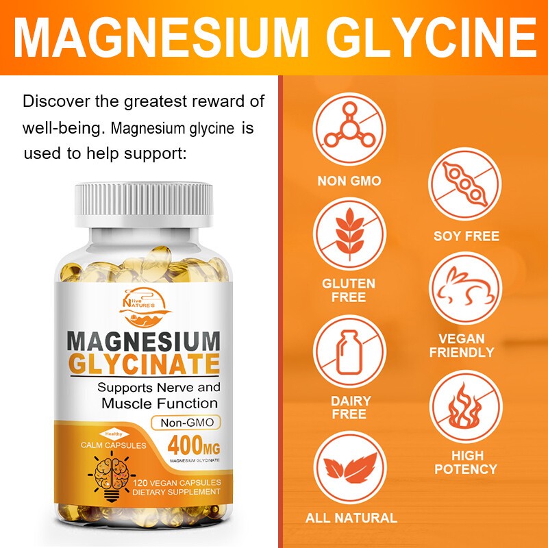 Magnesium 400mg Glycinate – 120 Capsules For Sleep, Stress Relief Support Bone