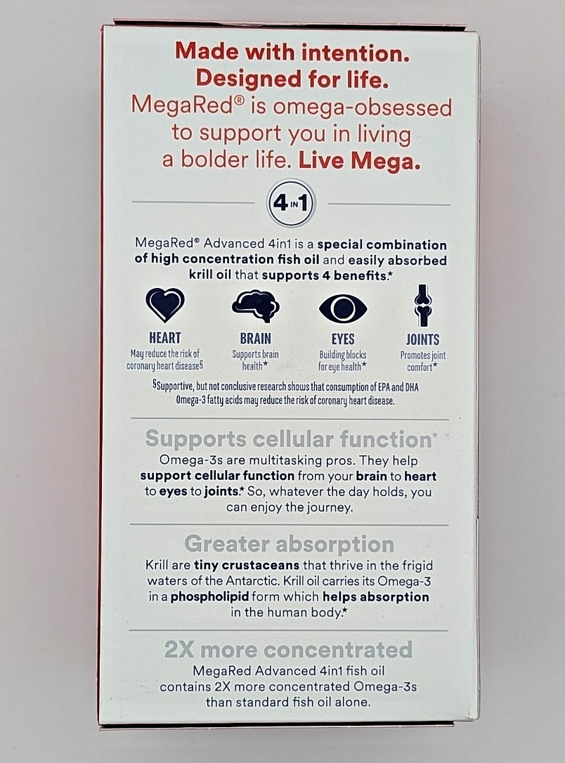 MegaRed Advanced Omega-3 Fish & Krill Oil 900mg 60 Softgels Ultra Strength 09/27