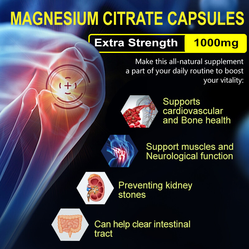 2 Bottles Magnesium Citrate 1000mg Capsules Super Strong Effective Vegan Capsule