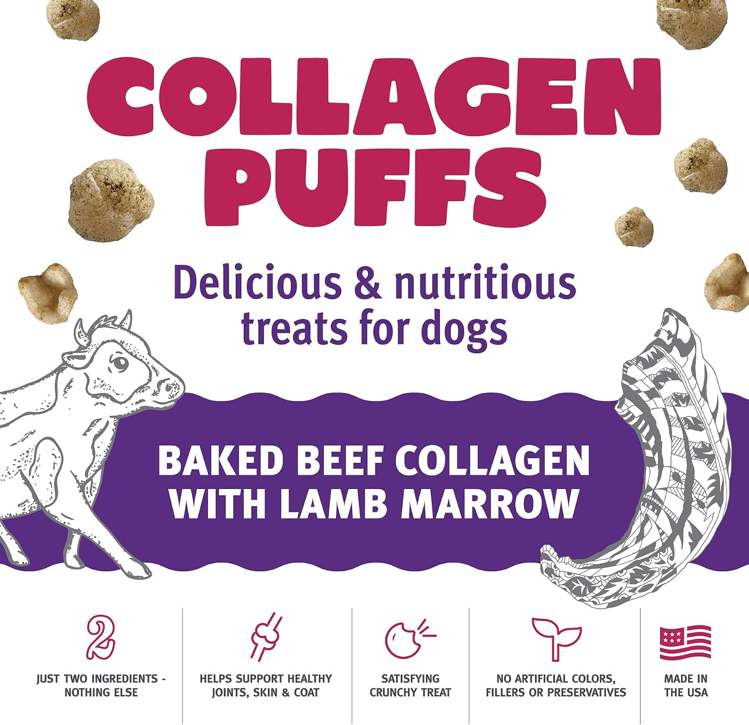 Collagen Puffs: Baked Beef Collagen with Lamb Marrow 1.3Oz – Small Dog Treats, C