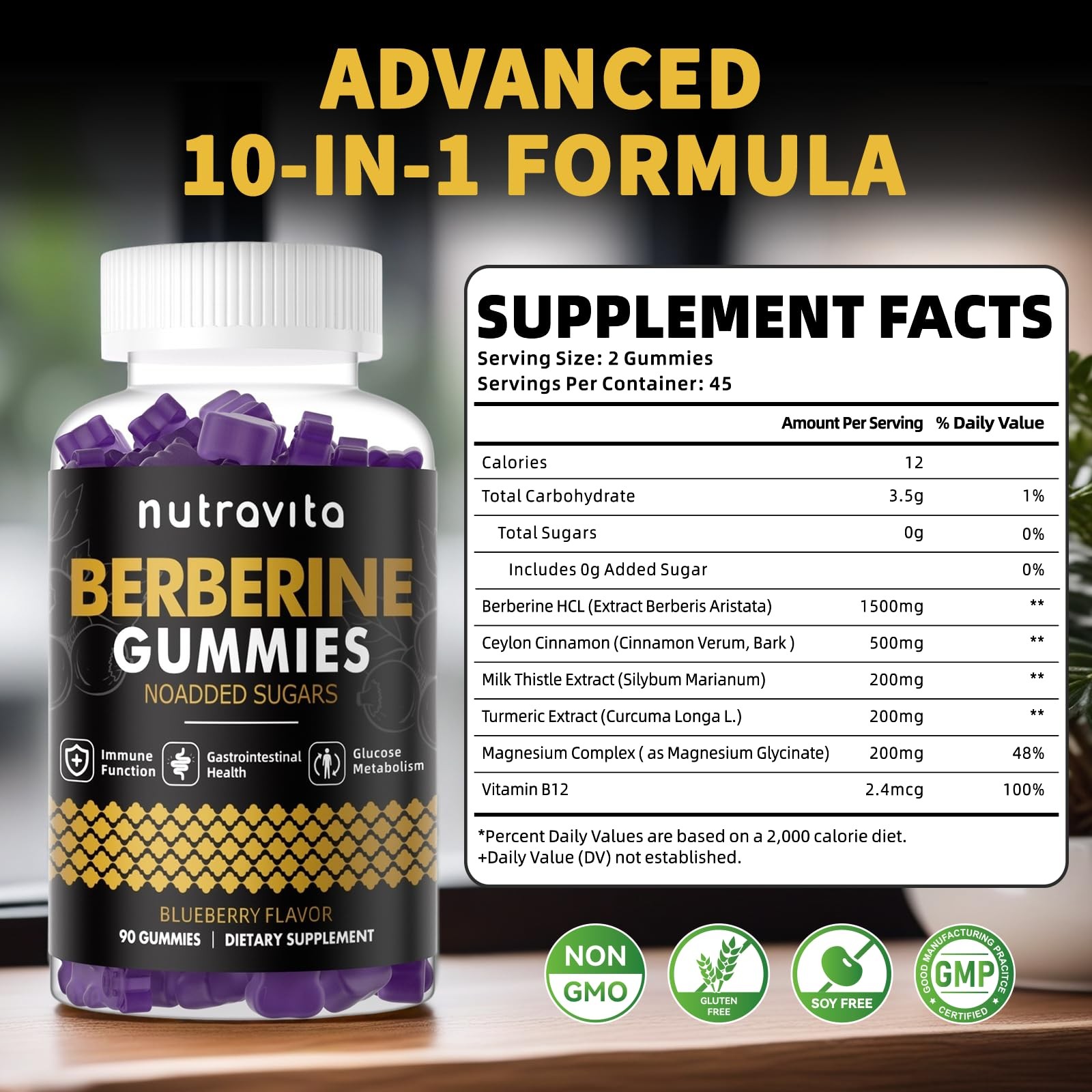 Nutravita Berberine Gummies with Ceylon Cinnamon 1500mg 90 Count (Pack of 1)