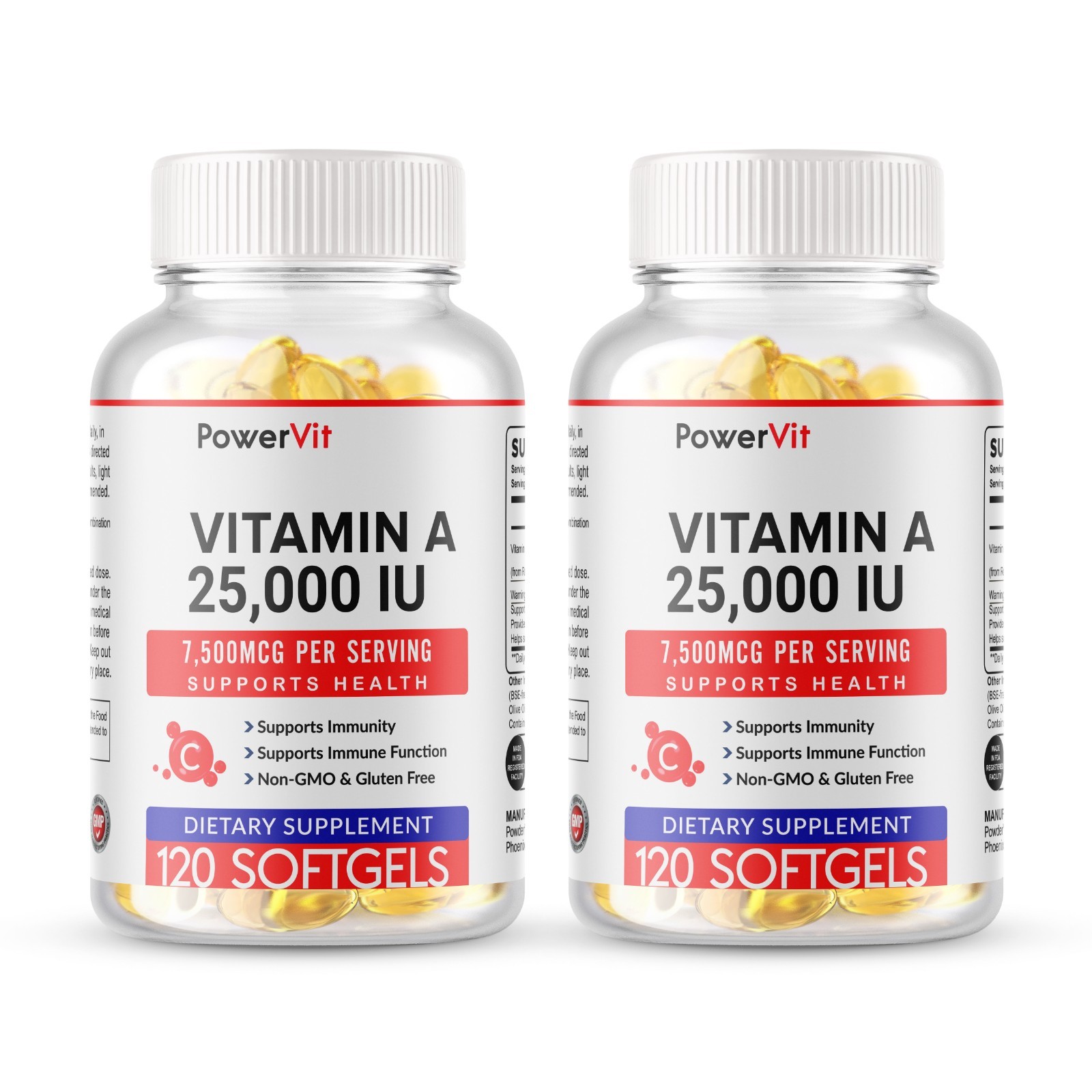 Vitamin A 25,000 IU 240 Softgels 7,500MCG Supports Immunity, Immune function