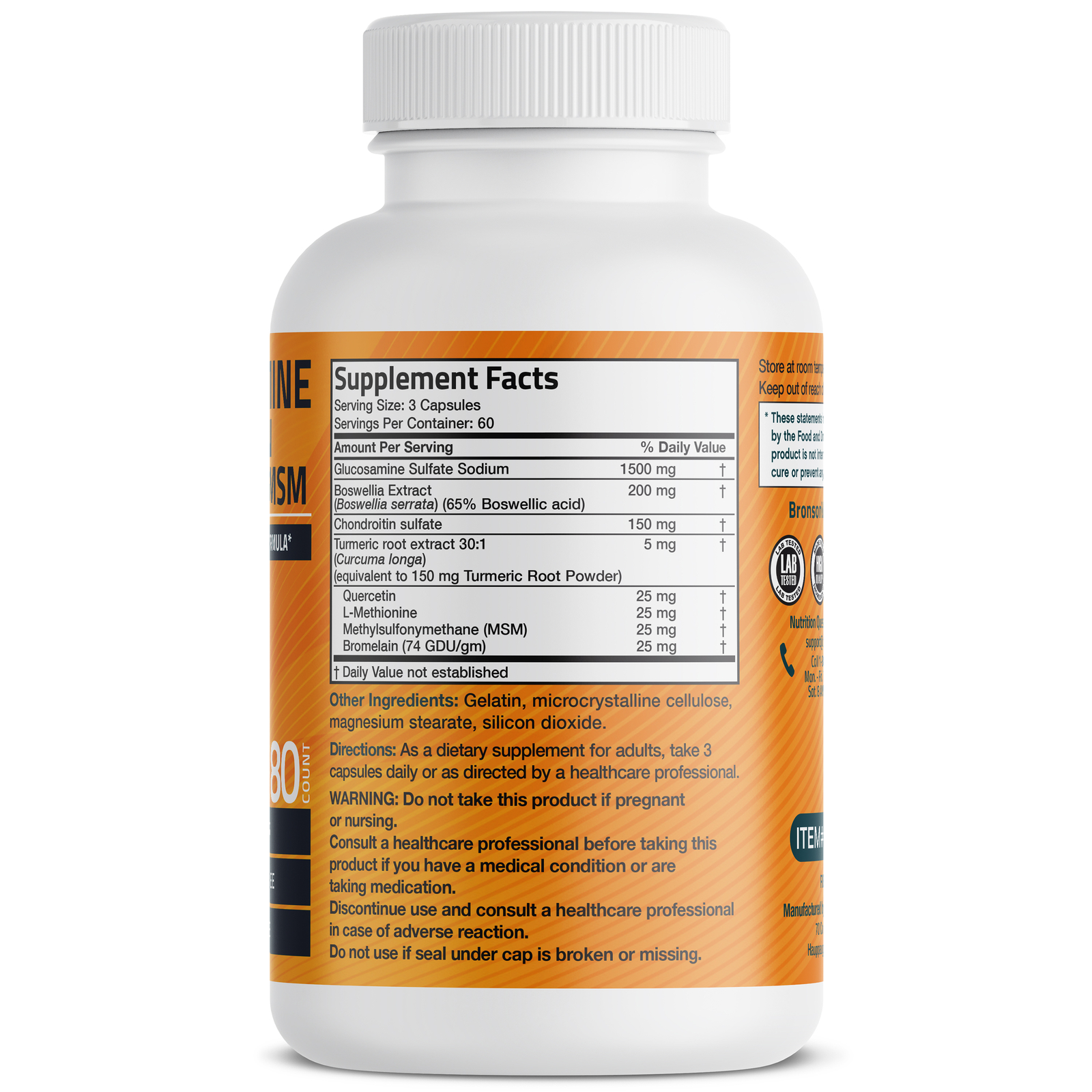 Bronson Glucosamine Chondroitin Turmeric & MSM 180 Capsules